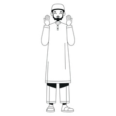 Vector Muslim Man Praying Cartoon Ramadan Illustration Isolated