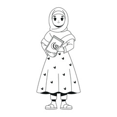 Vector Muslim Girl Holding Quran book Cartoon Illustration Isolated