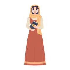 Vector Muslim Woman Holding Quran book Cartoon Illustration Isolated