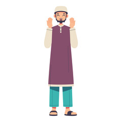 Vector Muslim Man Praying Cartoon Ramadan Illustration Isolated