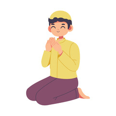 Vector Muslim Boy Praying Cartoon Ramadan Illustration Isolated