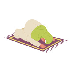 Vector Muslim Woman Prayer Position Sajda Cartoon Ramadan Illustration Isolated