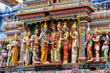 Colourful statues of Hindu religious deities at the Sri Krishnan Temple, a beautiful Hindu temple...