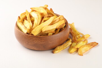 Jackfruit chips or Chakka Varuthathu Kerala fried snacks food. Kerala tea time snack