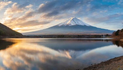 Magnifique paysage panoramique de la montagne Fuji ou Fujisan avec réflexion sur le lac Shoj.jpg, Firefly Magnifique paysage panoramique de la montagne Fuji ou Fujisan avec réflexion - obrazy, fototapety, plakaty
