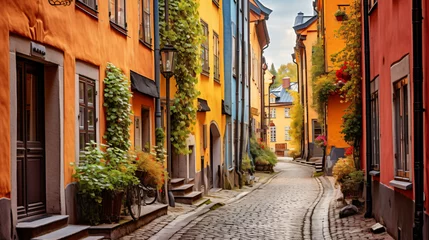 Fototapete Stockholm Charming, colorful narrow streets of the old town.