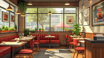 Food in a restaurant. AI generated art illustration.	