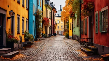 Gartenposter Stockholm Charming, colorful narrow streets of the old town.