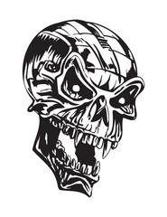 Black and White Horror Human Monster Skull Sketch Vector Illustration - Logo, Mascot, Sticker, Clipart, T-shirt, Tattoo Design Asset