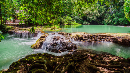 Landscape Waterfall Than Bok Khorani. (Thanbok Khoranee National Park)lake, nature trail, forest, mangrove forest, travel nature, travel Thailand, Nature Study. Attractions. - obrazy, fototapety, plakaty