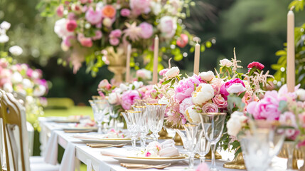Wedding decoration with peonies, floral decor and event celebration, peony flowers and wedding ceremony in the garden, English country style