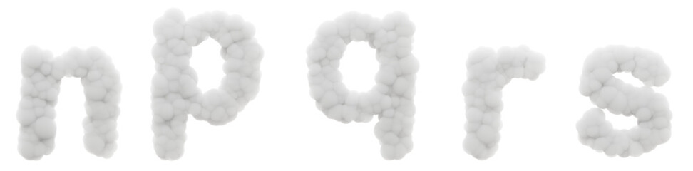 Contrasting Harmony: Picture lowercase letters n, p, q, r, and s standing out with fluffy cotton clouds stylized. Their crisp edges and defined shapes offer a counterpoint to the surrounding 