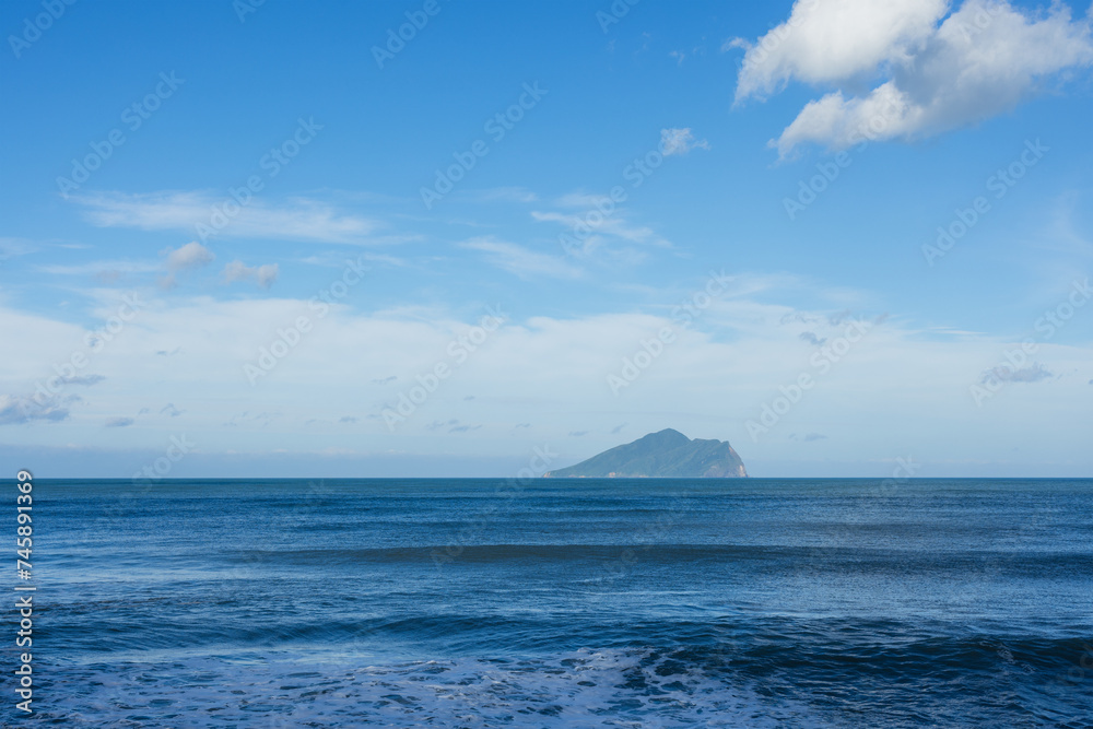 Sticker sunny day with guishan island in yilan of taiwan