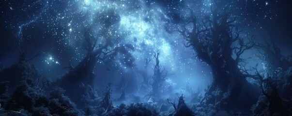 Embrace of night, the forest becomes a gateway to the cosmos, where the wonders of the universe...