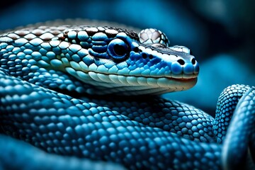 Fototapeta premium Blue viper snake closeup face