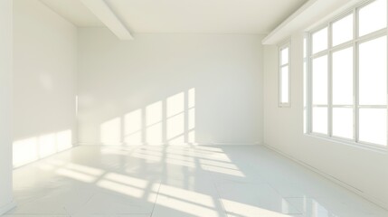 Modern bright interior,light white room and big window . 3D rendering
