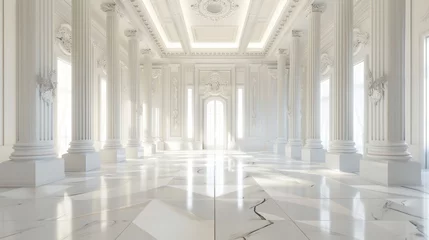 Foto op Plexiglas Corridor with roman pillars and bright light at the exit,white room, 3d rendered © Amonthep