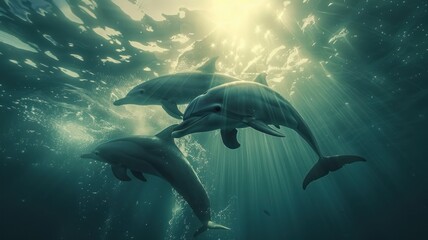 Playful Dolphins Delighting in the Water. A Spectacle of Joy and Wonder. With Graceful Leaps and Spirited Splashes