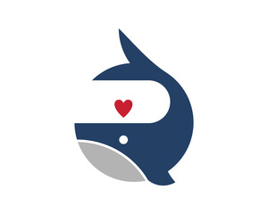 Whale and love vector logo