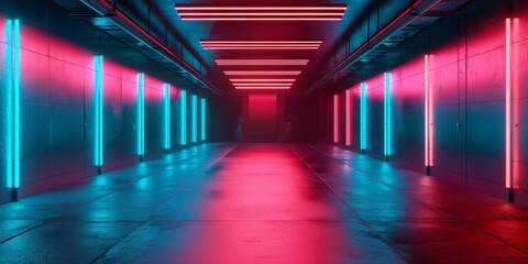 Sci Fi Futuristic Smoke Fog Neon Laser Garage Room,blue pink violet neon abstract...