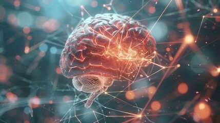 3D-rendered human brain with detailed neural connections and structures. Futuristic medical research brain health care hospital. Human brain. Smart brain