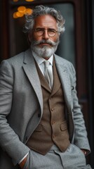 elderly gentleman in a light gray suit