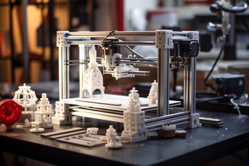 3D printing press machine  during work. Three-dimension, 3d printer printing - obrazy, fototapety, plakaty