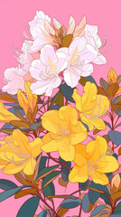 Background with pink and yellow leaves. AI generated art illustration.