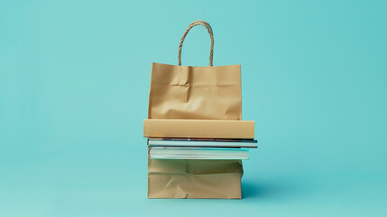 A shopping bag with a book, suggesting shopping for knowledge or education.