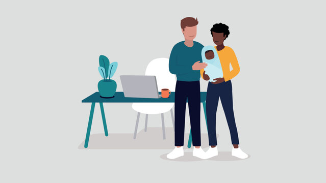 parents holding baby at home office clip art preview