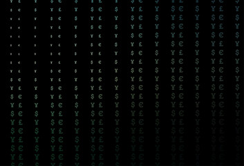 Dark green vector texture with financial symbols.