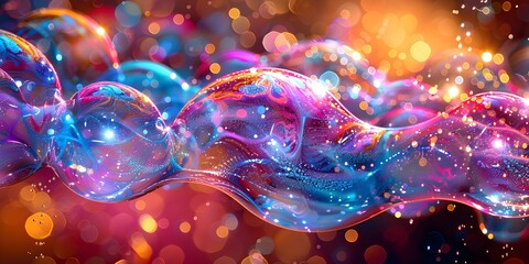 Closeup of colorful soap bubbles with mesmerizing reflections creating a whimsical image. Concept Soap Bubbles, Closeup Photography, Colorful Reflections, Whimsical Image - obrazy, fototapety, plakaty