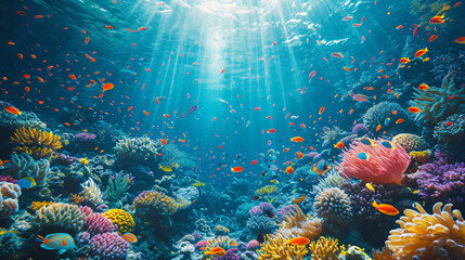 Fototapeta na wymiar A vibrant underwater scene with a coral reef.