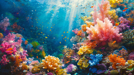 Fototapeta na wymiar A vibrant underwater scene with a coral reef.