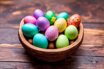 Fototapeta na wymiar Vibrant Easter Eggs. A close-up image of colorful and intricately decorated Easter eggs