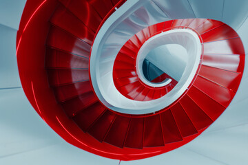 White and red spiral stairs.
