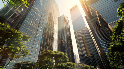 Office building in modern city, International corporations, Banks and office buildings. - obrazy, fototapety, plakaty
