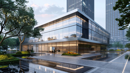 Office building in modern city, International corporations, Banks and office buildings.