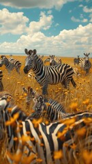 Zebras Roaming the Savannah. A Stunning Display of Nature's Beauty as Herds of Striped Equines Grace the African Grasslands