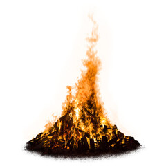 A large bonfire isolated on empty background