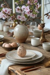 an easter table setting in neutral colours 