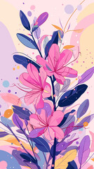 Background with pink and yellow leaves. AI generated art illustration.