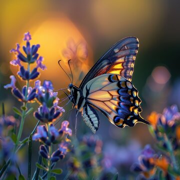 Butterfly Ballet. A Symphony of Nature's Beauty Amongst Flowering Gardens. Vibrant Butterflies Dance Amidst Blooming Flowers