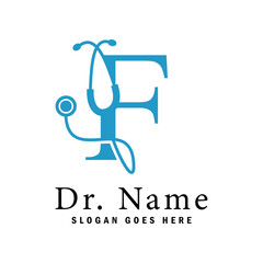 Letter F Stethoscope Logo. Alphabet F Doctor Business Icon