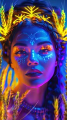 Fototapeta premium The Greek goddess Demeter goddess of harvest depicted with radiant neon strands of wheat