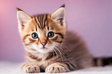 Curious Kitten with Striking Blue Eyes on Pink Background