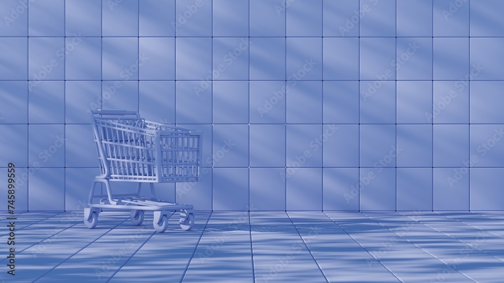 Aufkleber This illustration depicts a shopping cart placed atop a keyboard background, merging the concepts of online shopping and digital technology...