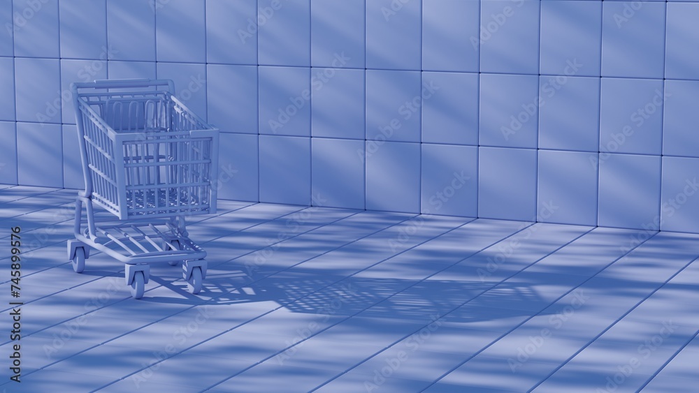 Poster This illustration depicts a shopping cart placed atop a keyboard background, merging the concepts of online shopping and digital technology...