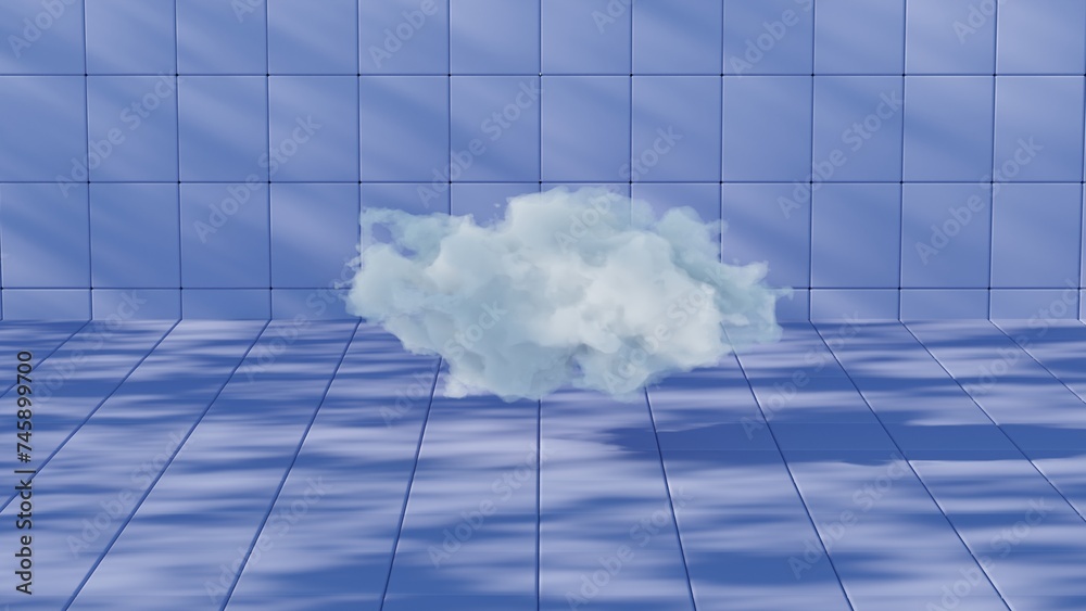Poster minimalistic depiction of a single cloud set against a pristine white background, offering a serene and simplistic visual..