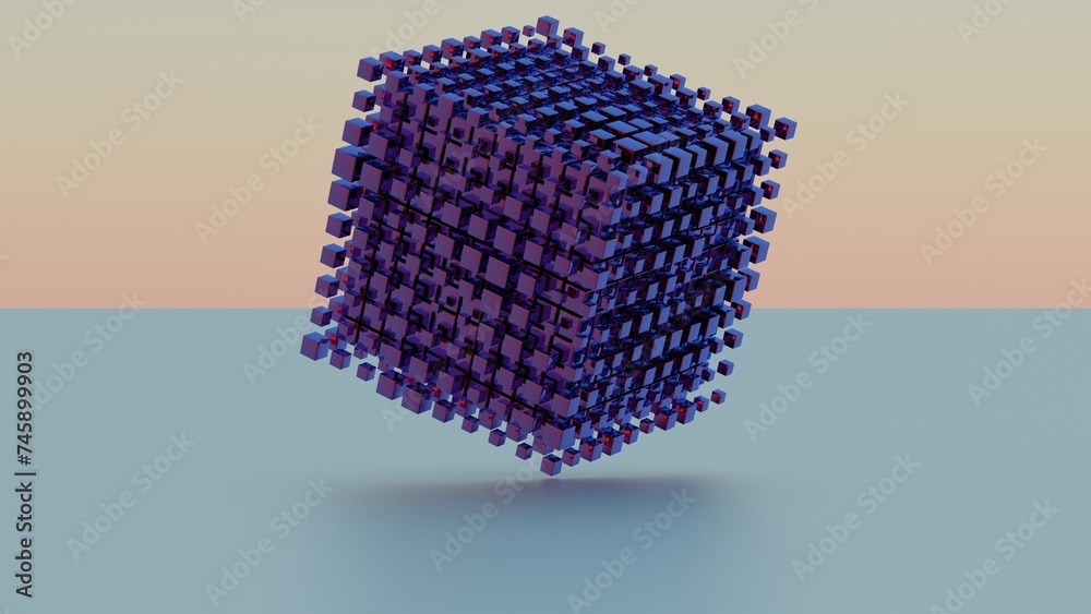 Poster Vivid prismatic shapes morphing in 3D space, creating a visually enchanting and dynamic effect.